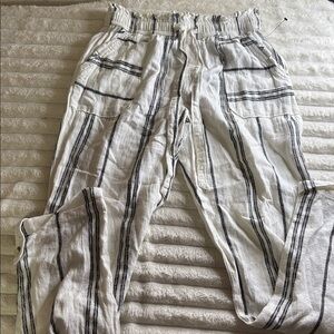 Sincerely Jules Ivory and Charcoal Striped Pants